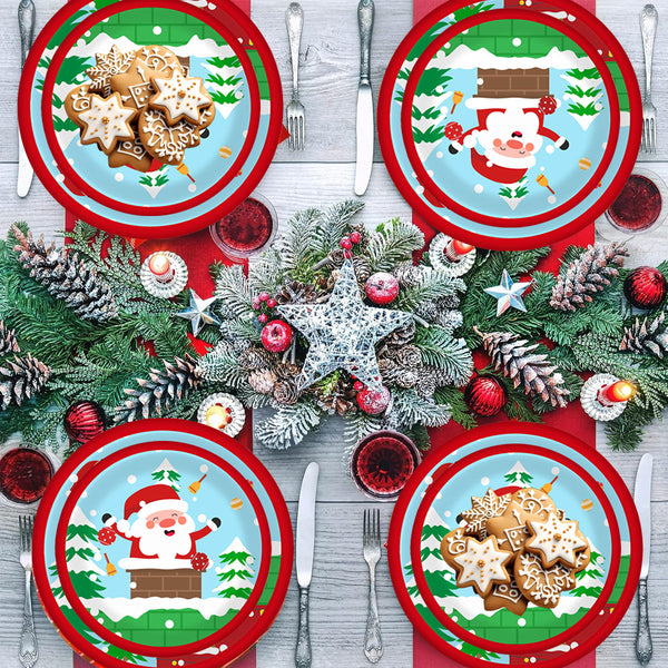 Christmas Paper Plates And Cups Set Decorations For 10 Guests Santa Claus Elk Pattern Plates And Cups For Winter Holiday Christmas Party Decorations