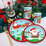 Christmas Paper Plates And Cups Set Decorations For 10 Guests Santa Claus Elk Pattern Plates And Cups For Winter Holiday Christmas Party Decorations