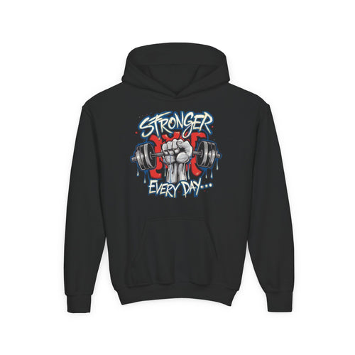 Youth Stronger Every Day Hoodie - Motivational Fitness Sweatshirt