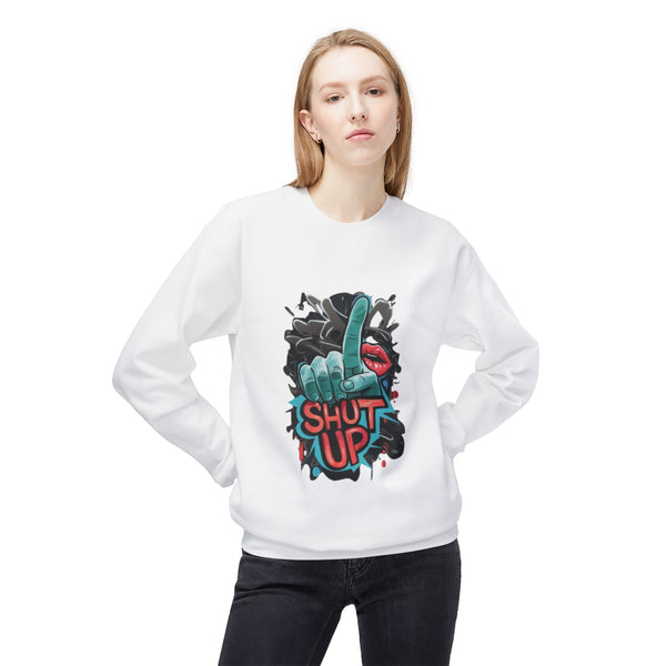 Shut Up Graphic Crewneck Sweatshirt - Unisex Midweight Fleece for Casual Style