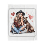 Cozy Velveteen Plush Blanket with Dog & Heart Graphics - Perfect Gift for Pet Lovers