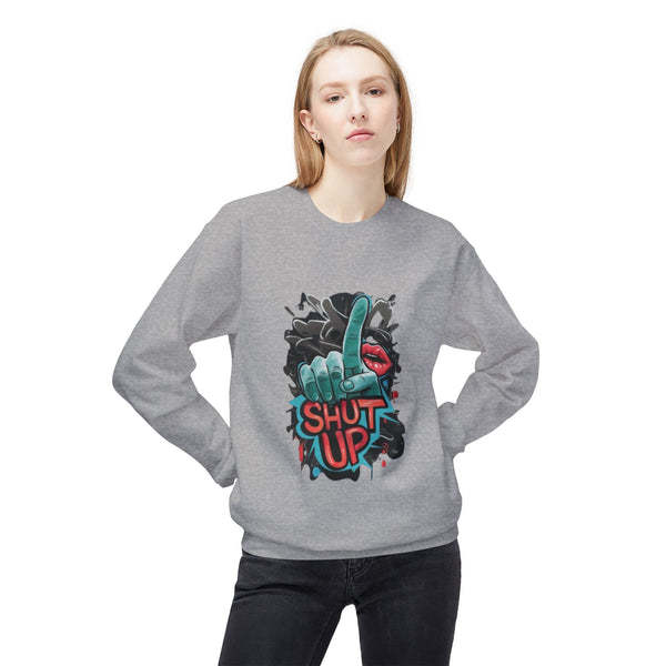 Shut Up Graphic Crewneck Sweatshirt - Unisex Midweight Fleece for Casual Style