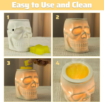 Ceramic Skull Wax Melt Warmer Electric Scentsy Warmer Home Fragrance Oil Diffuser Wax Melter Burner for Home Decor/Office/Living Room,Ideal Gifts,Two Bulbs Packed- Resurgent Skull