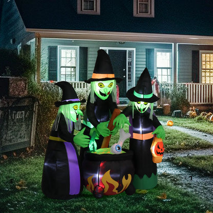 6 FT Halloween Inflatables Witches Outdoor Halloween Decoration W/ 5Pcs LED Lights