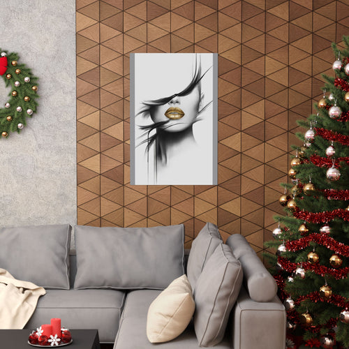Elegant Matte Vertical Poster - Gold Lips Art for Modern Decor