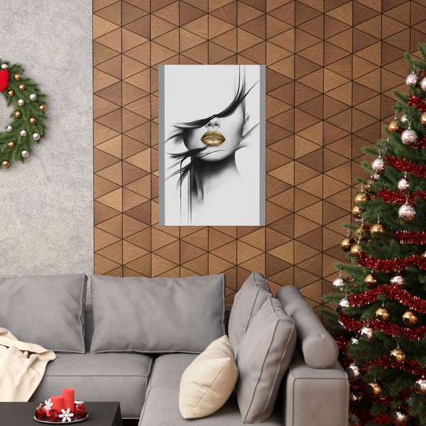 Elegant Matte Vertical Poster - Gold Lips Art for Modern Decor