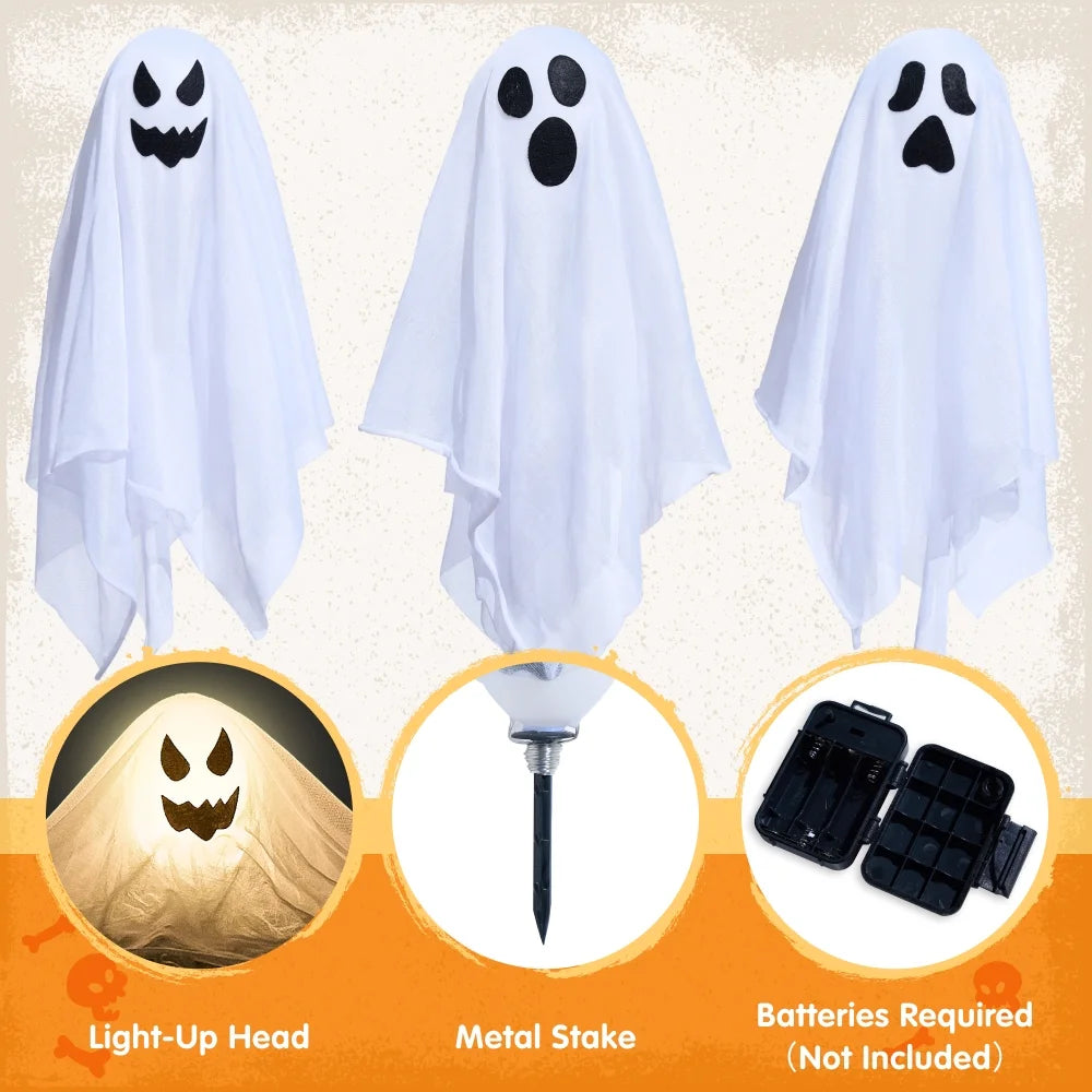 3 Packs Halloween Ghost Decorations,Light up Flying Ghost Garden Stakes Outdoor Halloween Decorations,Pathway Lights Halloween Yard Outdoor Decorations Haunted House Decorations