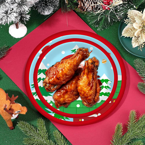 Christmas Paper Plates And Cups Set Decorations For 10 Guests Santa Claus Elk Pattern Plates And Cups For Winter Holiday Christmas Party Decorations