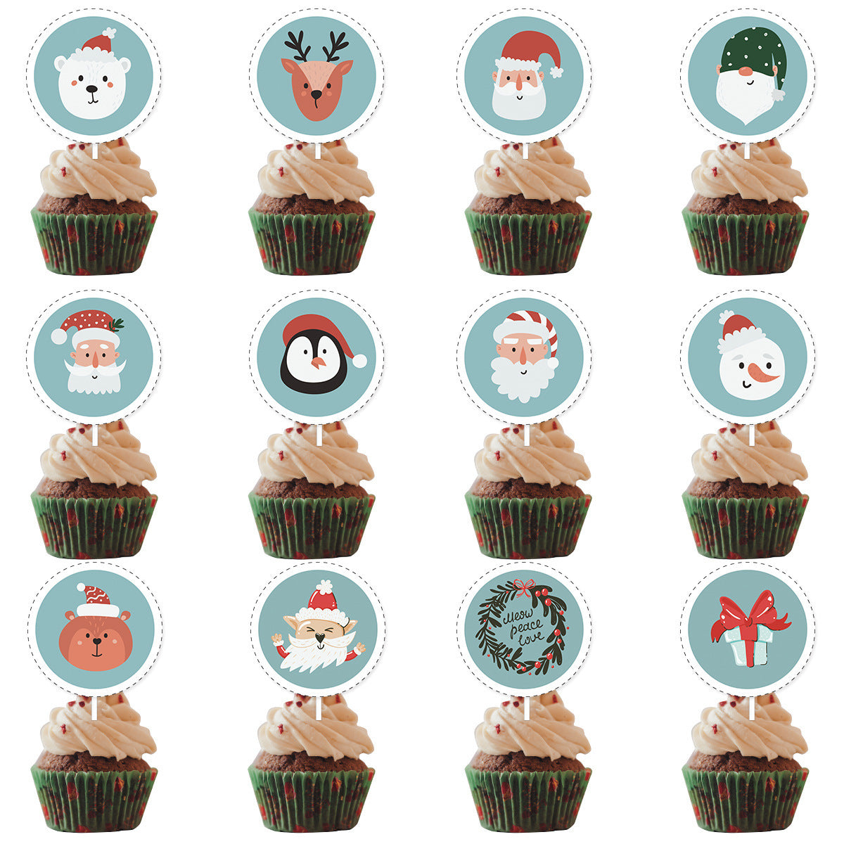 12 PCs A Set Christmas Party Decoration Cake Paper Cups Inserts