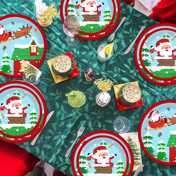 Christmas Paper Plates And Cups Set Decorations For 10 Guests Santa Claus Elk Pattern Plates And Cups For Winter Holiday Christmas Party Decorations
