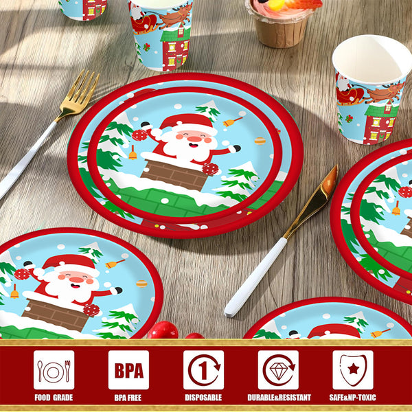 Christmas Paper Plates And Cups Set Decorations For 10 Guests Santa Claus Elk Pattern Plates And Cups For Winter Holiday Christmas Party Decorations