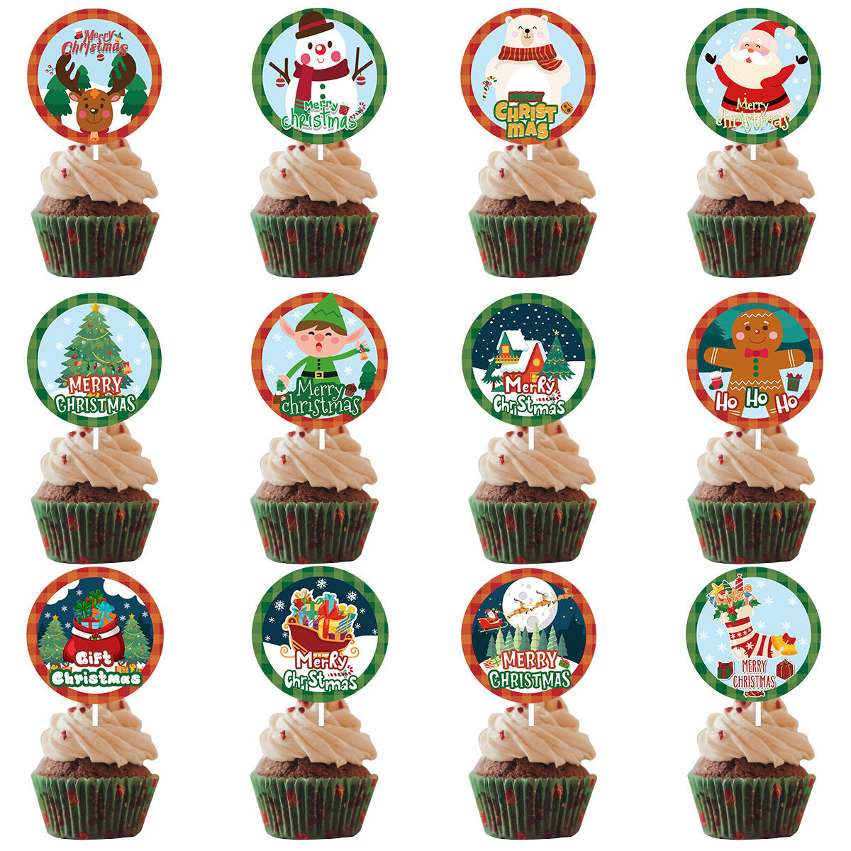 12 PCs A Set Christmas Party Decoration Cake Paper Cups Inserts